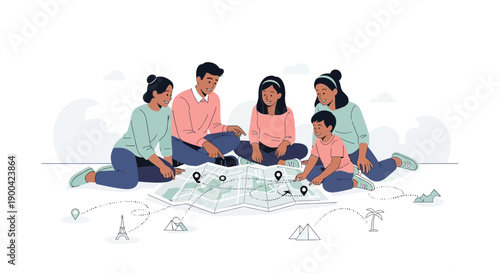 Diverse Family Planning A Global Adventure Using A Detailed World Map For Vacation