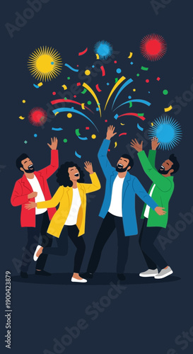 Diverse Friends Celebrate With Joyful Fireworks Display