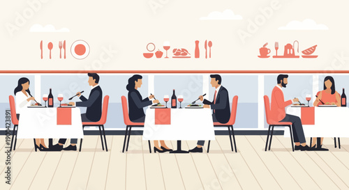 Diners Enjoying Meals In A Modern Restaurant Setting