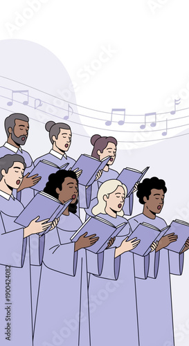 Diverse Chorus Group Performing Together With Sheet Music