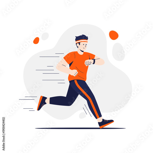 Dynamic Athlete Running With Smartwatch Tracking Fitness Progress Outdoors