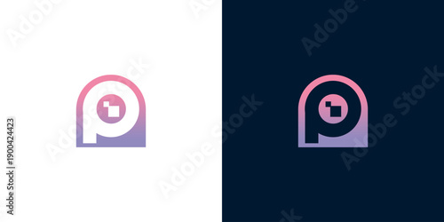 Abstract 'P' Logo Design Featuring Gradient Colors on White and Navy Backgrounds