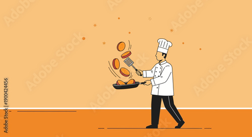 Dynamic Chef Flipping Food in Pan During Culinary Preparation