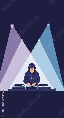 Dynamic DJ Set Up Under Spotlight Glow