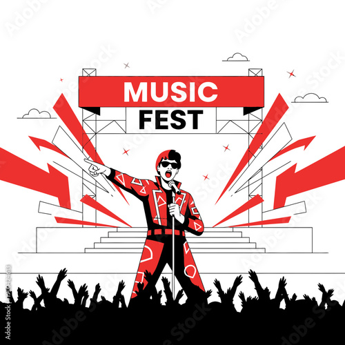 Dynamic Musician Performing at a Vibrant Festival Stage Captivating Audience Energy