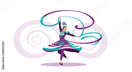 Dynamic Ribbon Dance Performed By A Captivating Dancer