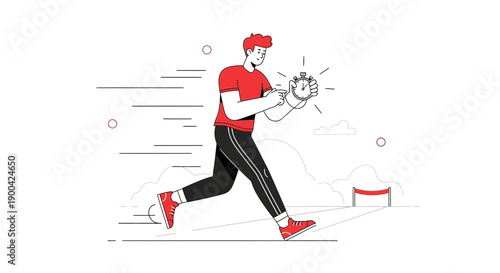 Dynamic Runner Checks Stopwatch Towards Finish Line Speed And Time Focused Motion