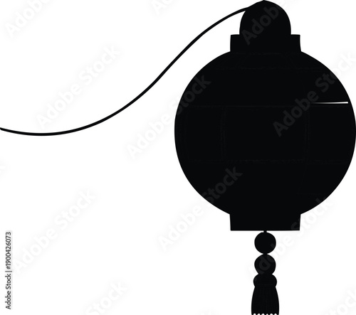 described features a black silhouette of a lantern set against a white background, creating a strong contrast that highlights the lantern's shape and details. The lantern has a round bulb,