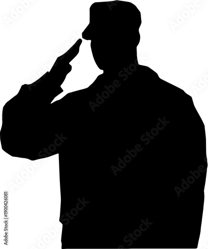 Army officer silhouette saluting, military honor and respect official portrait