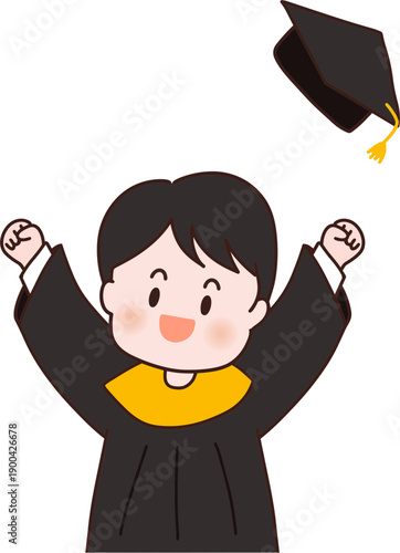 졸업 학사모를 쓴 웃는 남학생 남성