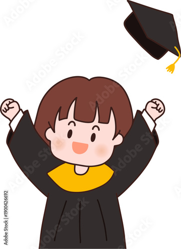 졸업 학사모를 쓴 웃는 여학생 여성