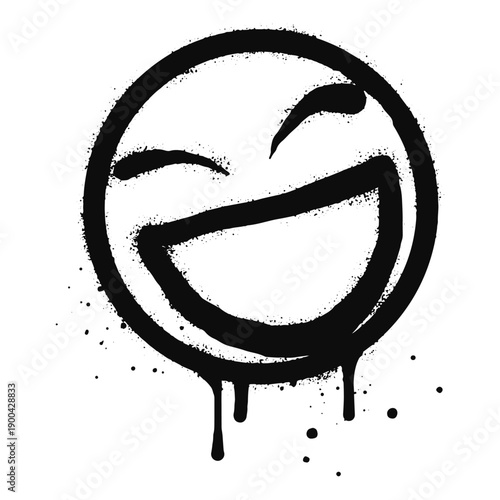 smiling face emoji character. Spray painted graffiti smile face in black over white. isolated on white background. vector illustration