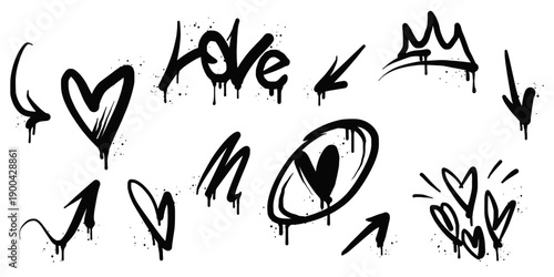 Spray painted graffiti heart sign in black over white. Love heart drip symbol. isolated on white background. vector illustration