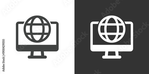 Computer and Global Network icon. Solid glyph series icon