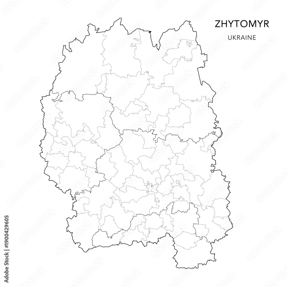Obraz premium Vector Map of Zhytomyr Oblast with Administrative Subdivisions of Raions (Districts), Hromadas (Communities) and Urban Raions (City Districts) of Zhytomyr - Ukraine 2026