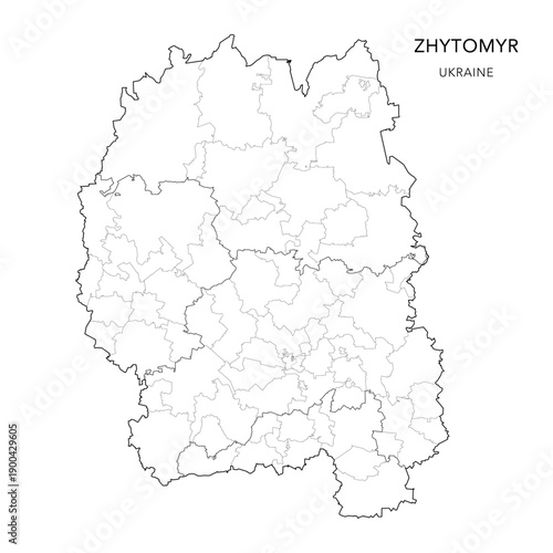 Vector Map of Zhytomyr Oblast with Administrative Subdivisions of Raions (Districts), Hromadas (Communities) and Urban Raions (City Districts) of Zhytomyr - Ukraine 2026