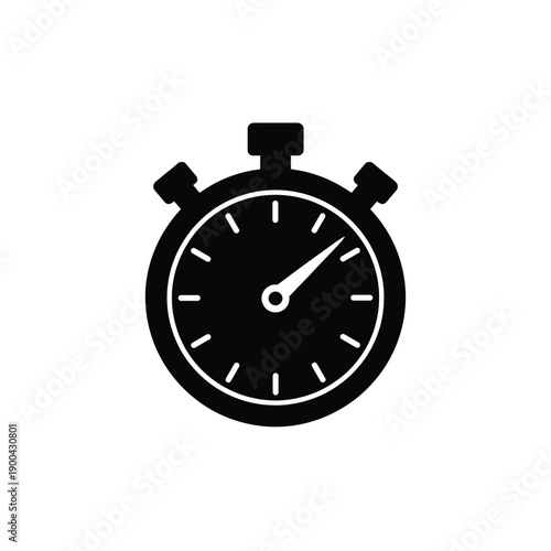 A black and white illustration of a stopwatch with a white background