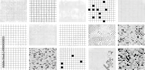 Collection of various grid patterns with different densities and textures viewed from a straightforward perspective
