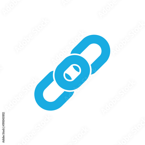 A blue link chain icon with a white background and a connected loop design element