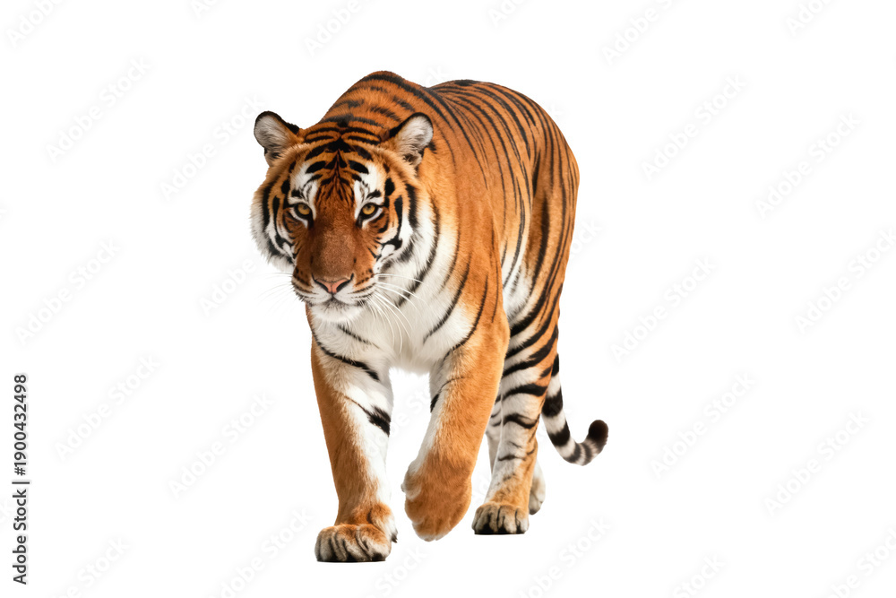 Obraz premium Bengal Tiger Walking in Isolated White Background