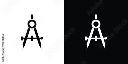 A white compass drafting tool on a black background for drawing and design accuracy