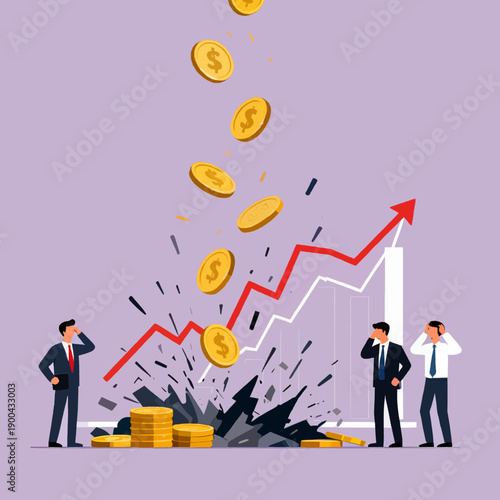 Business Failure and Economic Crisis Concept with Falling Coins and Crashing Growth Chart