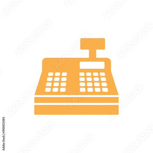 A yellow cash register with a white background and a keypad for easy transactions