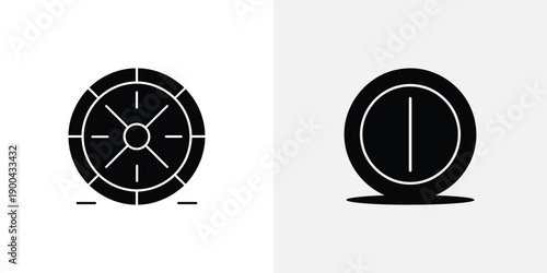 Black circle with a vertical line in the middle on a shadow