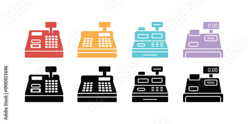 Colorful and black and white cash registers for business and retail use