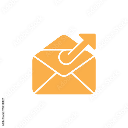 Orange envelope icon with white lines and upward arrow on white background