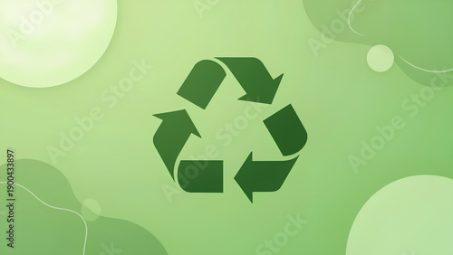 Recycling symbol on soft green abstract background with circular shapes and gentle gradients conveying environmental sustainability and eco friendly concept