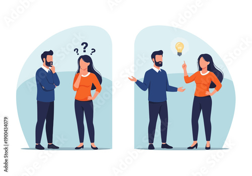 Two people discussing and having an idea