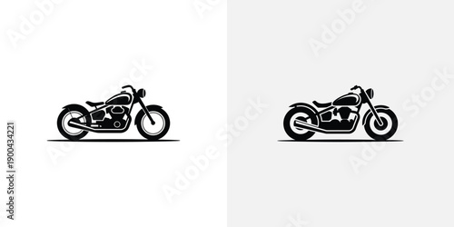 Two black motorcycles side by side on white background