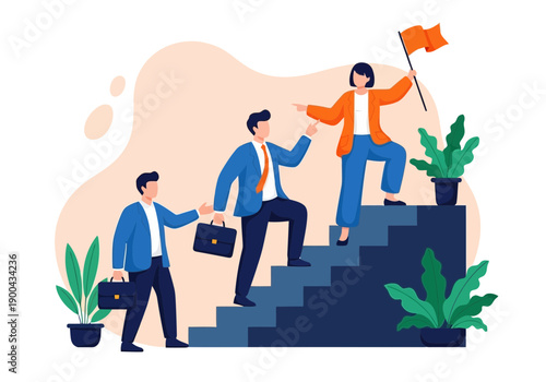Business people climbing up the career ladder with success and teamwork