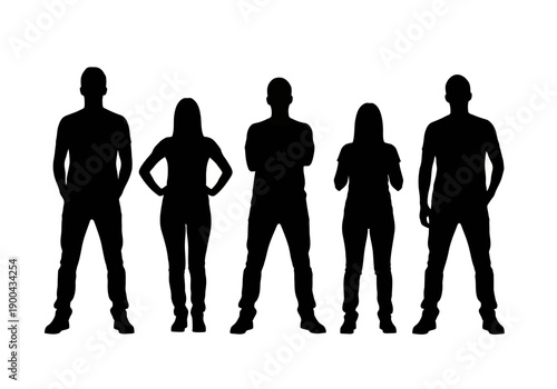 Silhouette of five people standing in a row