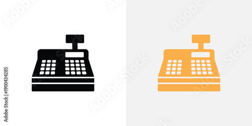 Two cash registers in black and orange colors for retail and business operations