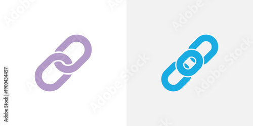 Two colorful chain link icons in purple and blue hues on white background