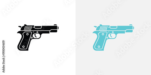 Two handguns in black and cyan colors side by side on white background