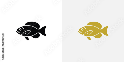 Two simple fish icons in black and gold colors on white background
