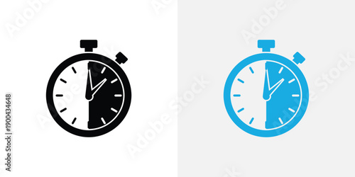 Two stopwatch icons in black and blue on white background for time management and speed