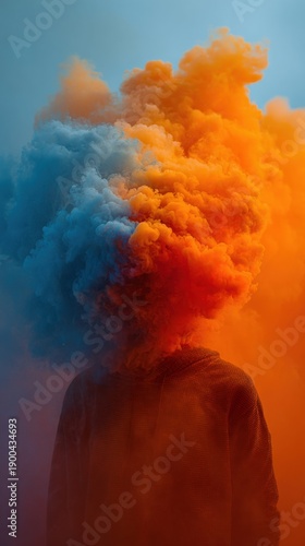 Abstract colorful smoke seen covering person 