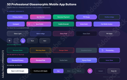 "The visual mood is high-tech, futuristic, and sleek. It masterfully combines the soft, diffused textures of frosted glass with the high-energy luminescence of neon gradients. The deep violet-black 