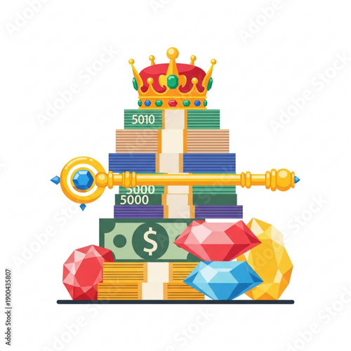 Colorful Flat Vector Illustration of Luxury Ancient Royal Artifacts and Jewels
