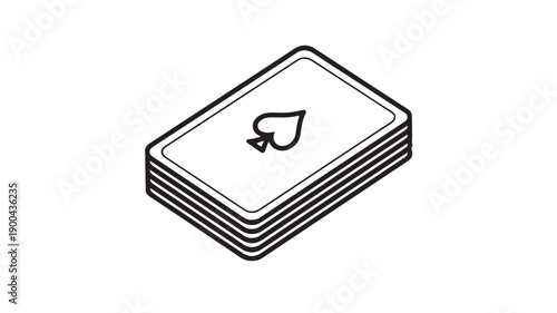 Stack of playing cards in simple line art style with black outline on white background for casino branding