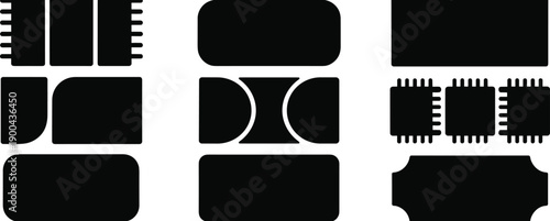 Abstract rounded rectangle shape set, black vector illustration collection, modern geometric UI elements, minimal design templates isolated on white background