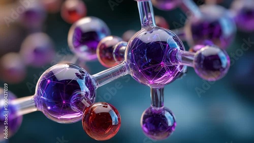 Vibrant molecular structure with purple and red atoms in modern scientific visualization