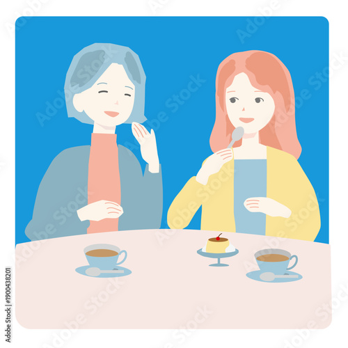 旅行やカフェ巡りを楽しむ女性たちの主線なしイラスト