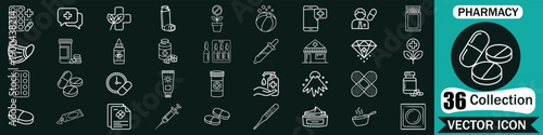 Pharmacy and Healthcare Vector Icons Set - Medicine, Medical Supplies, and Healthcare Icons