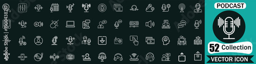 Podcast and Audio Equipment Vector Icons Set - Microphone, Radio, and Sound Recording Icons