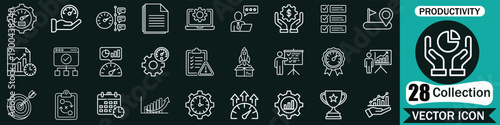 Productivity and Time Management Vector Icons Set - Workflow, Efficiency, and Planning Icons